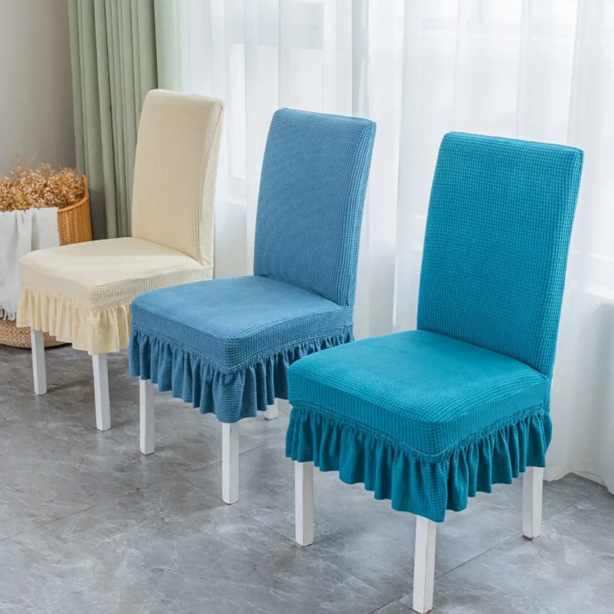 Solid Color Chair Covers Decoration Chair Cover for Dining Room Seat (sky blue)