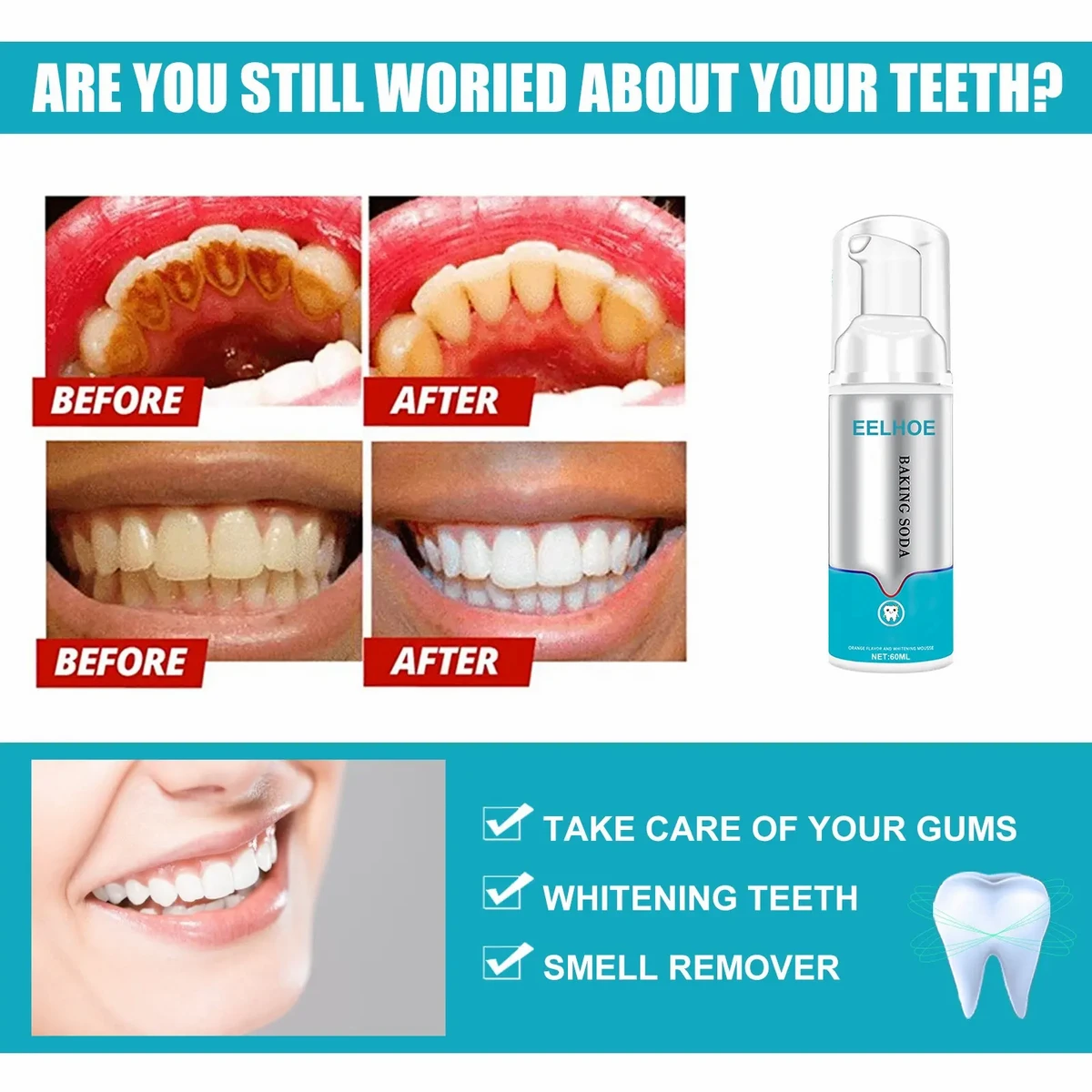 Tartar Remover Teeth Whitening Baking Soda Mousse Foam Toothpaste